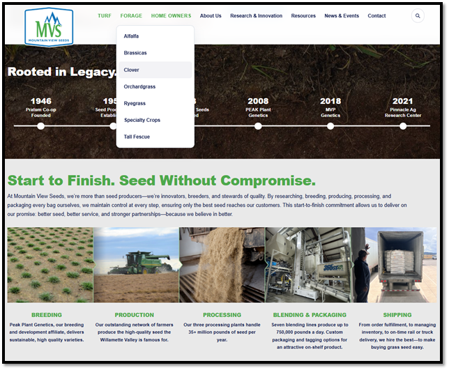 Mountain View Seeds homepage screenshot