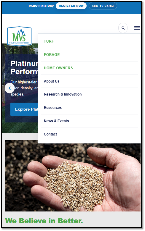 Mountain View Seeds mobile website view